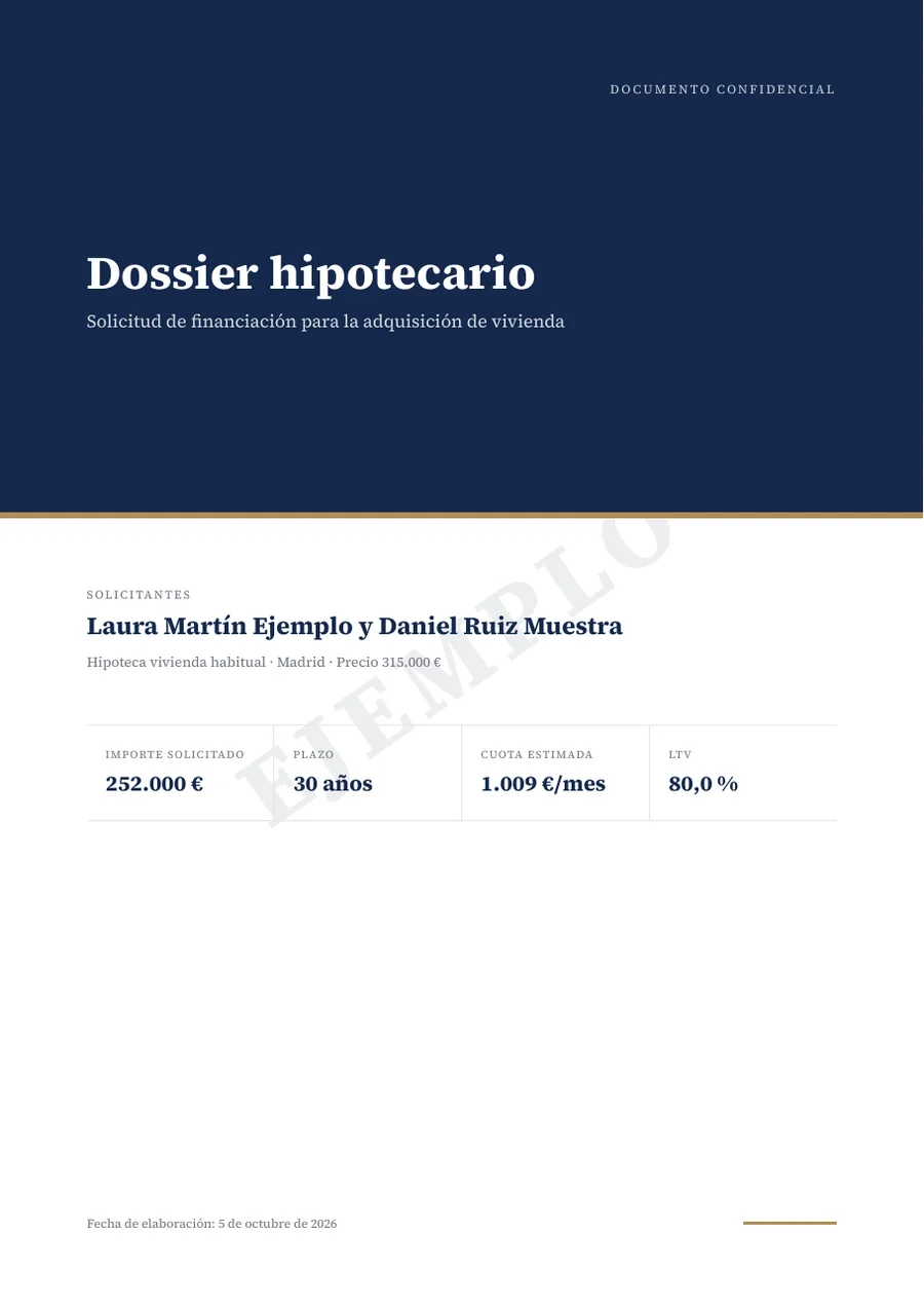 Dossier de ejemplo con datos ficticios: Portada